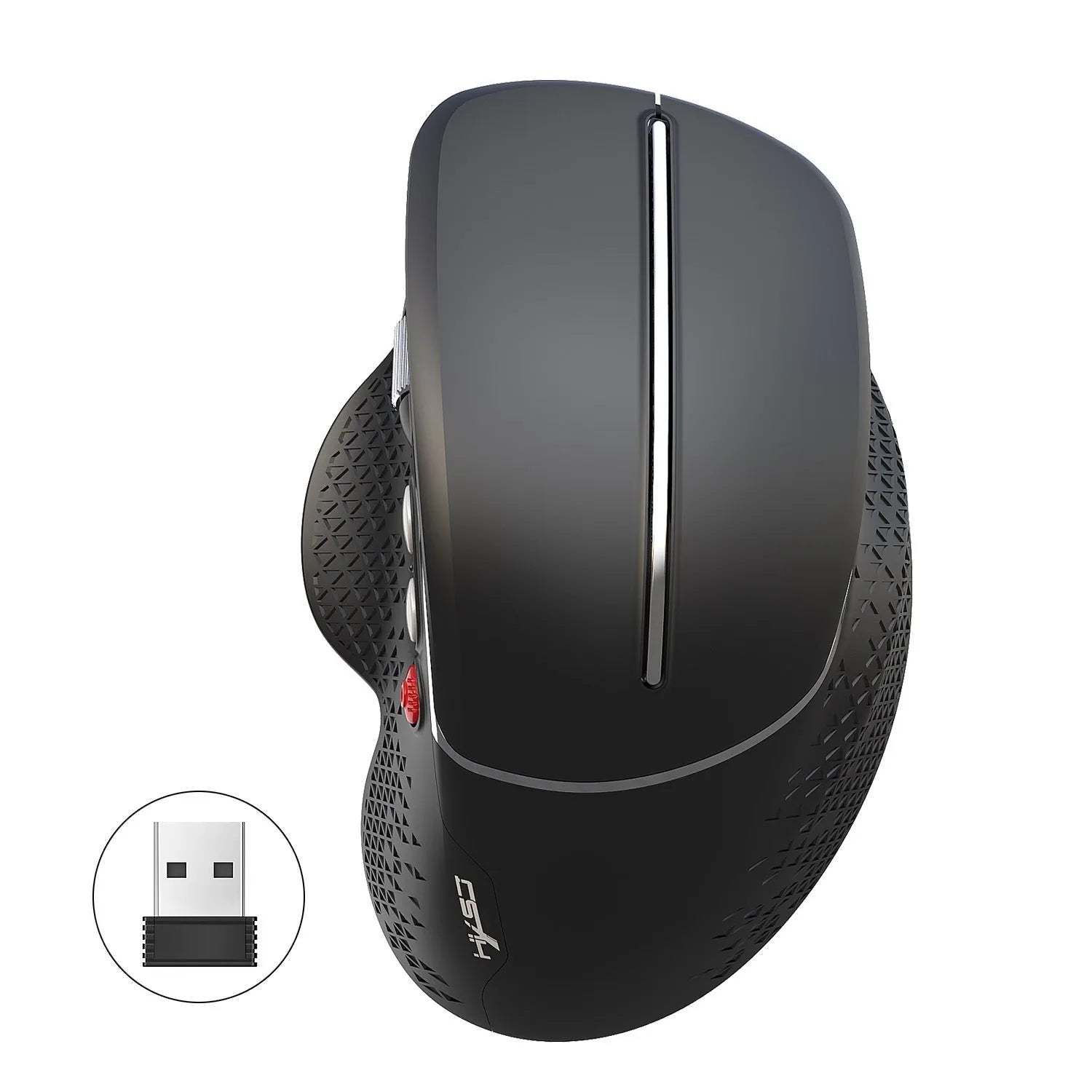 T32 wireless vertical ergonomic mouse in black or silver with aluminium side roller and USB receiver