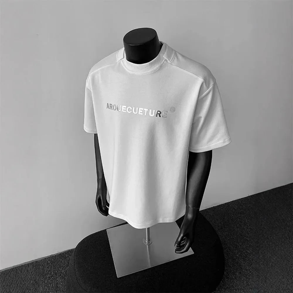 Men's loose fit cotton t-shirt with a printed letters pattern in light grey