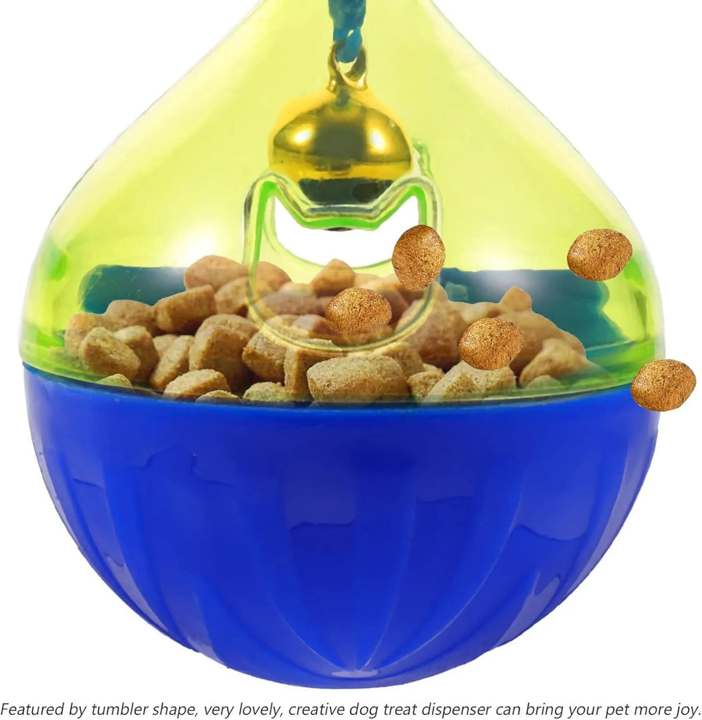 Blue tumbler-shaped pet treat dispenser toy for small and medium dogs and cats