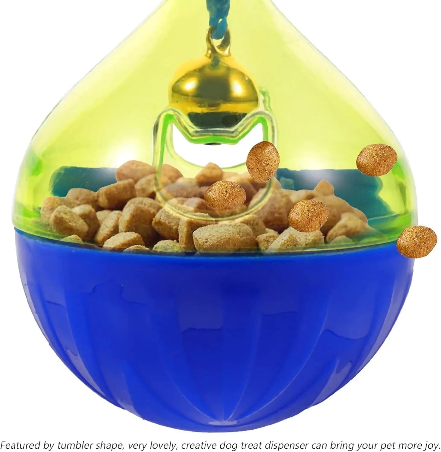 Blue tumbler-shaped pet treat dispenser toy for small and medium dogs and cats