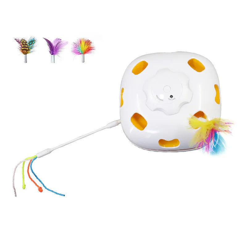 Plastic cat teaser wand toy with extendable rod and feather attachment