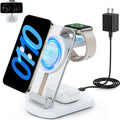 Transparent folding magnetic wireless charger showing black and white colour options with three-device charging capacity