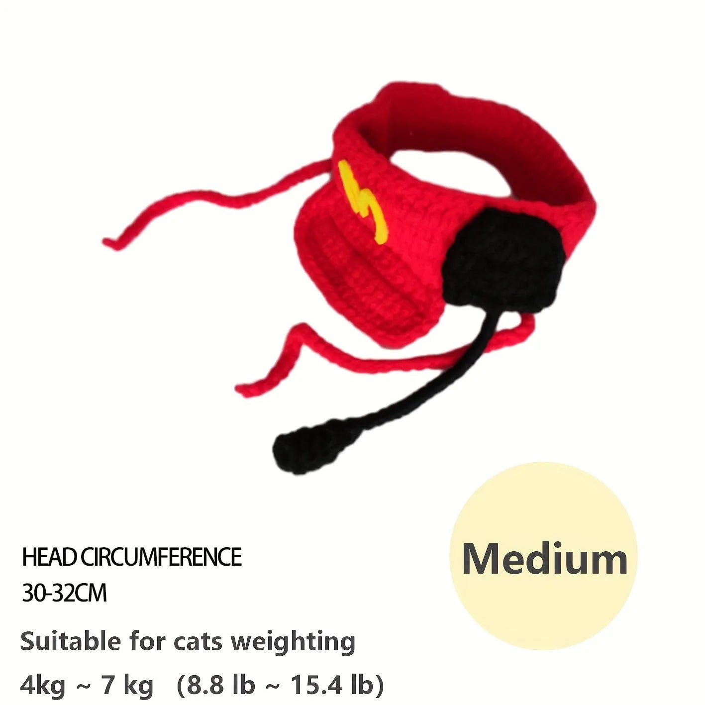 Handmade cotton knitted sweater and chef hat outfit for a small cat wearing a birthday costume.