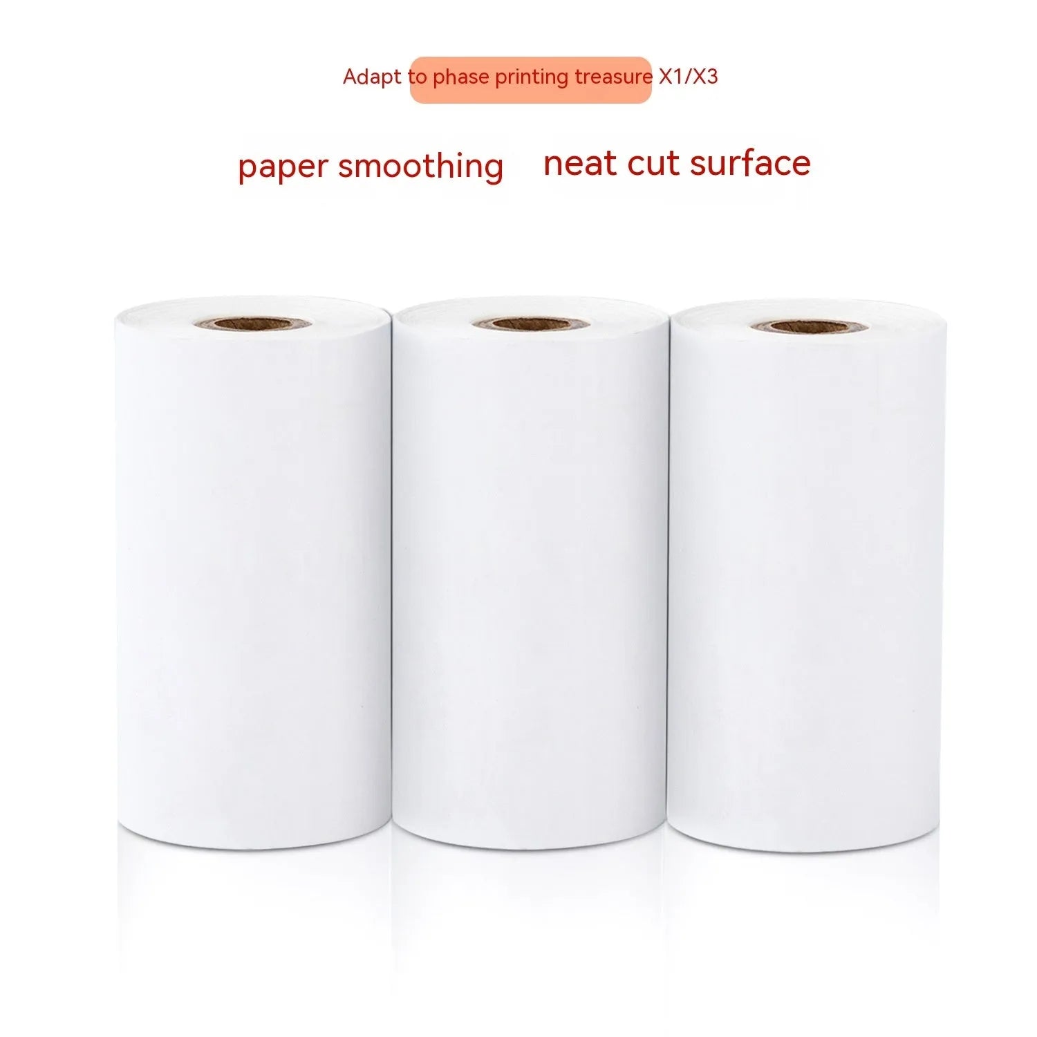 Three rolls of 57x30mm white thermal paper for small thermal printers in retail packaging