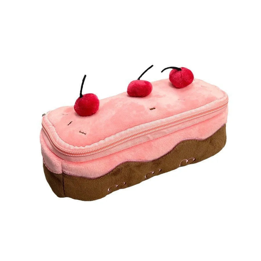 Cherry Cake plush velvet pencil case in Korean style design