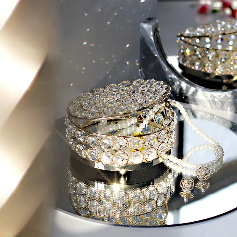 French gold jewellery storage box with crystal glass transparent lid European style design