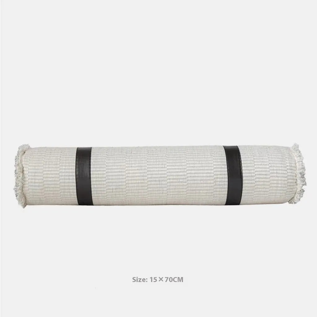 Modern minimalist grey and white plaid bed runner blanket set with matching pillow on a double bed