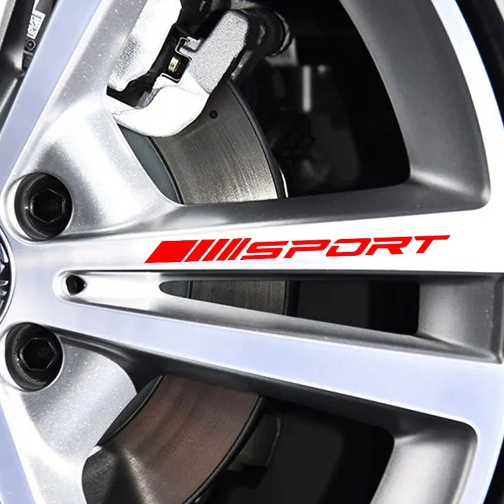 Hollow sports design car rim sticker in black, red or white colours measuring 10cm by 0.7cm