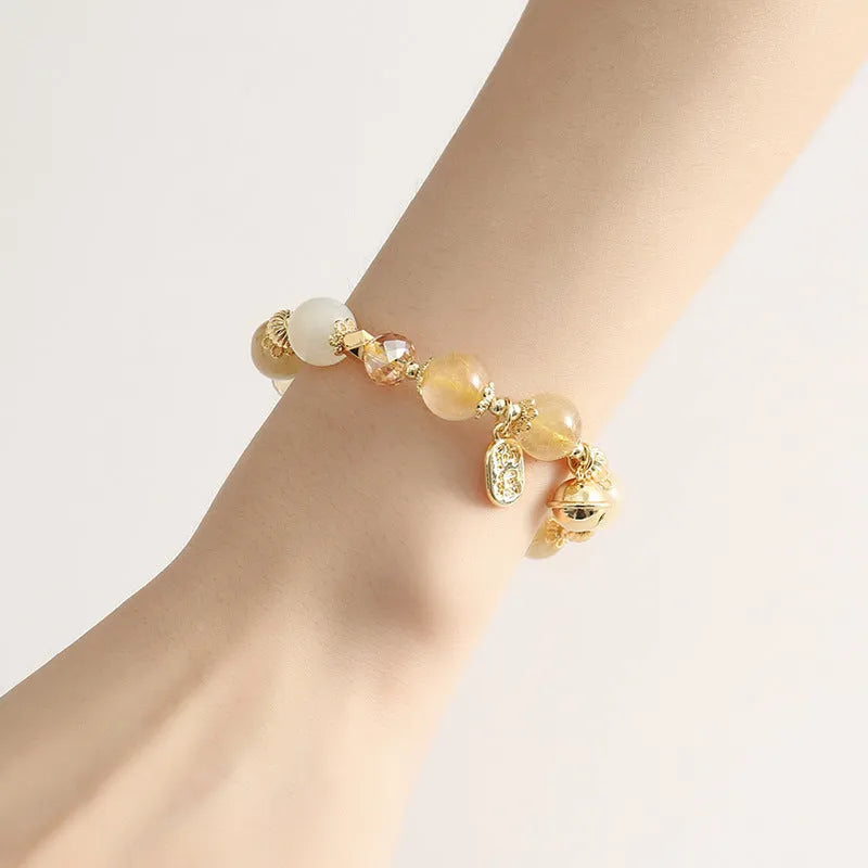 Gold electroplated rutilated quartz bracelet with Korean style design