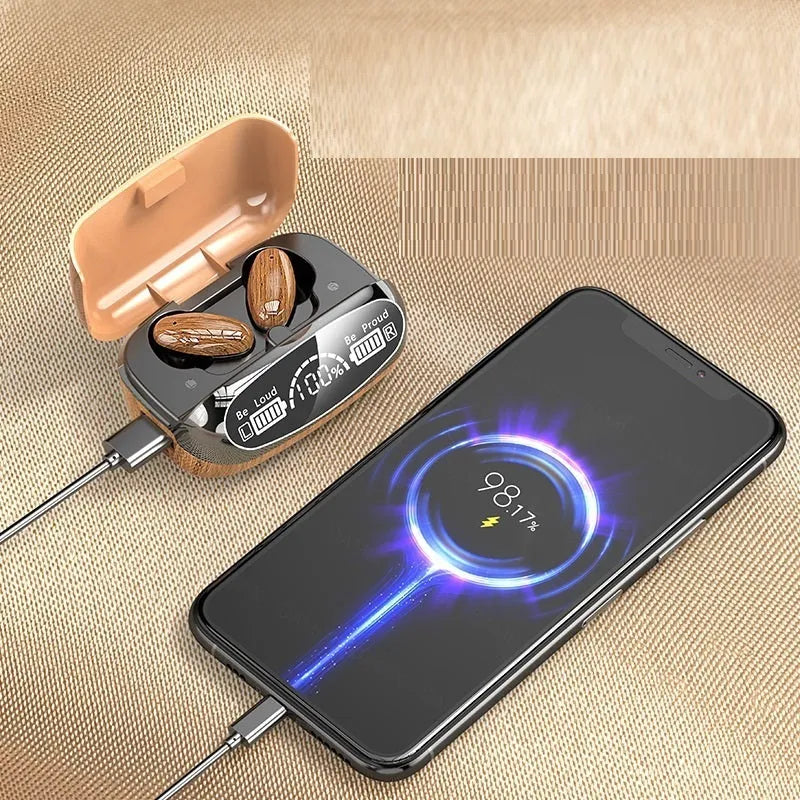 M35 wood grain wireless Bluetooth TWS earphones with charging cabin display