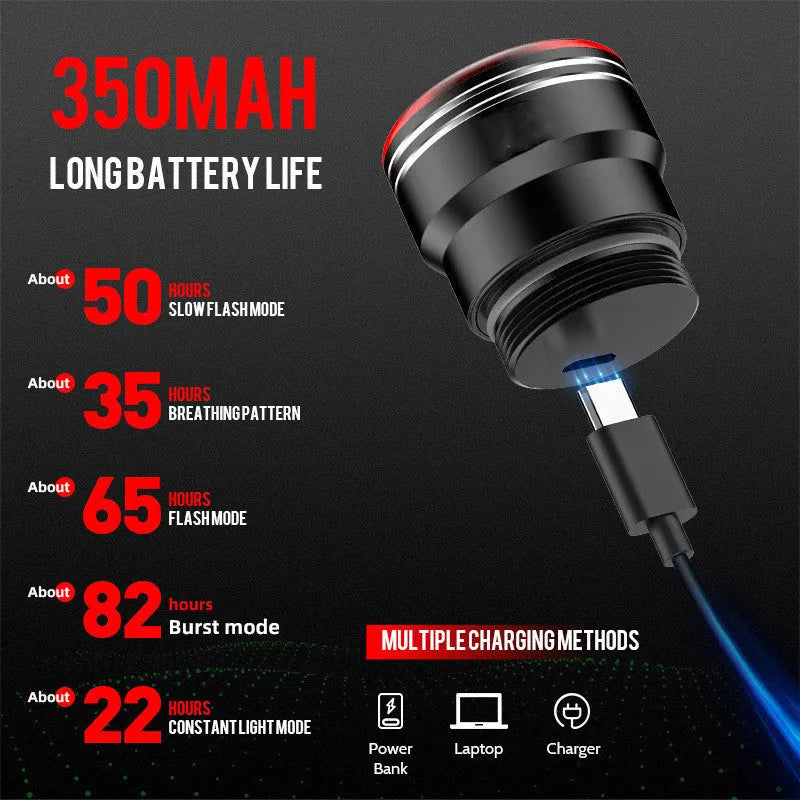 Black aluminium alloy smart brake sensing USB charging bicycle taillight with COB LED technology