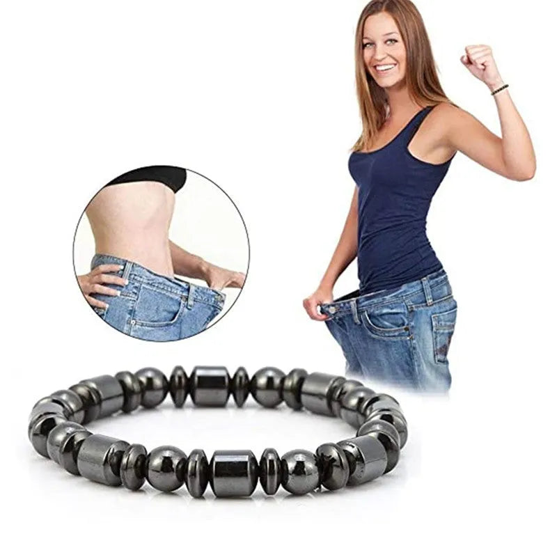 Black pentagram stone magnetic bracelet with stretch band
