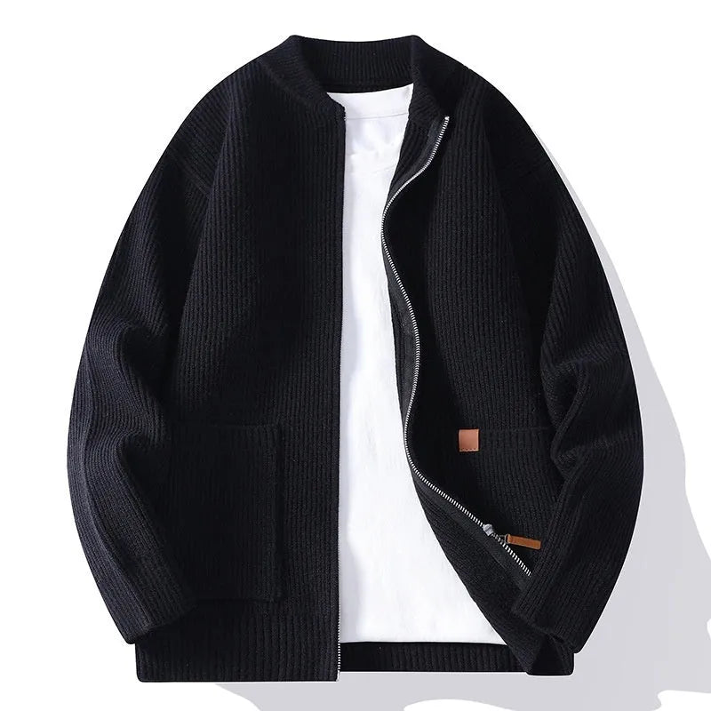 Men's striped sweater cardigan jacket in beige straight cut chemical fibre blend