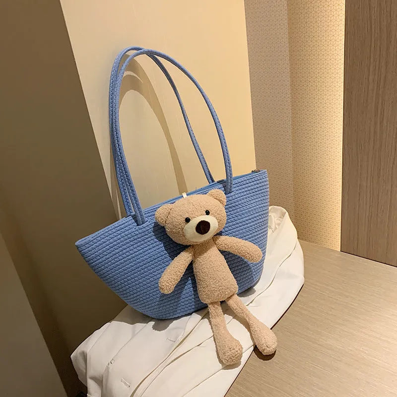Cotton linen woven dumpling shaped bag with double straps and three-dimensional pocket in multiple colour options