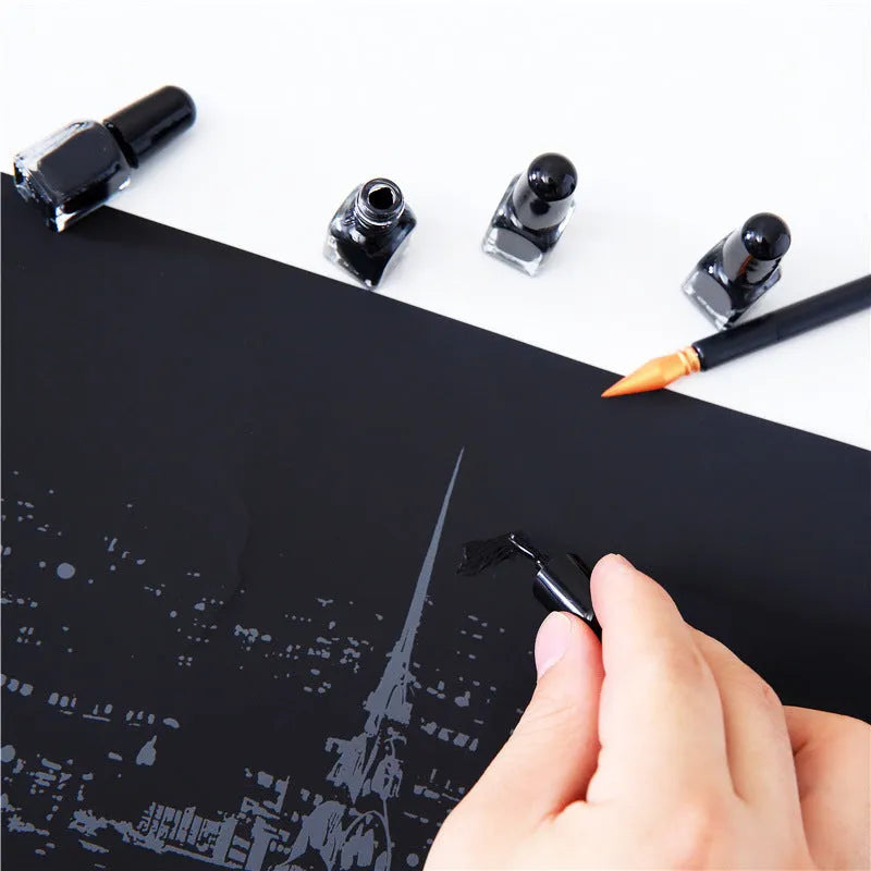 Scratching tool pen set with scraper pen, brushes, repair solution, and bamboo sticks for scratch art