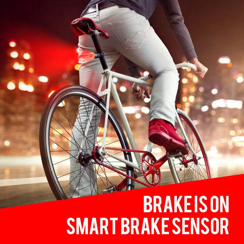Black aluminium alloy smart brake sensing USB charging bicycle taillight with COB LED technology