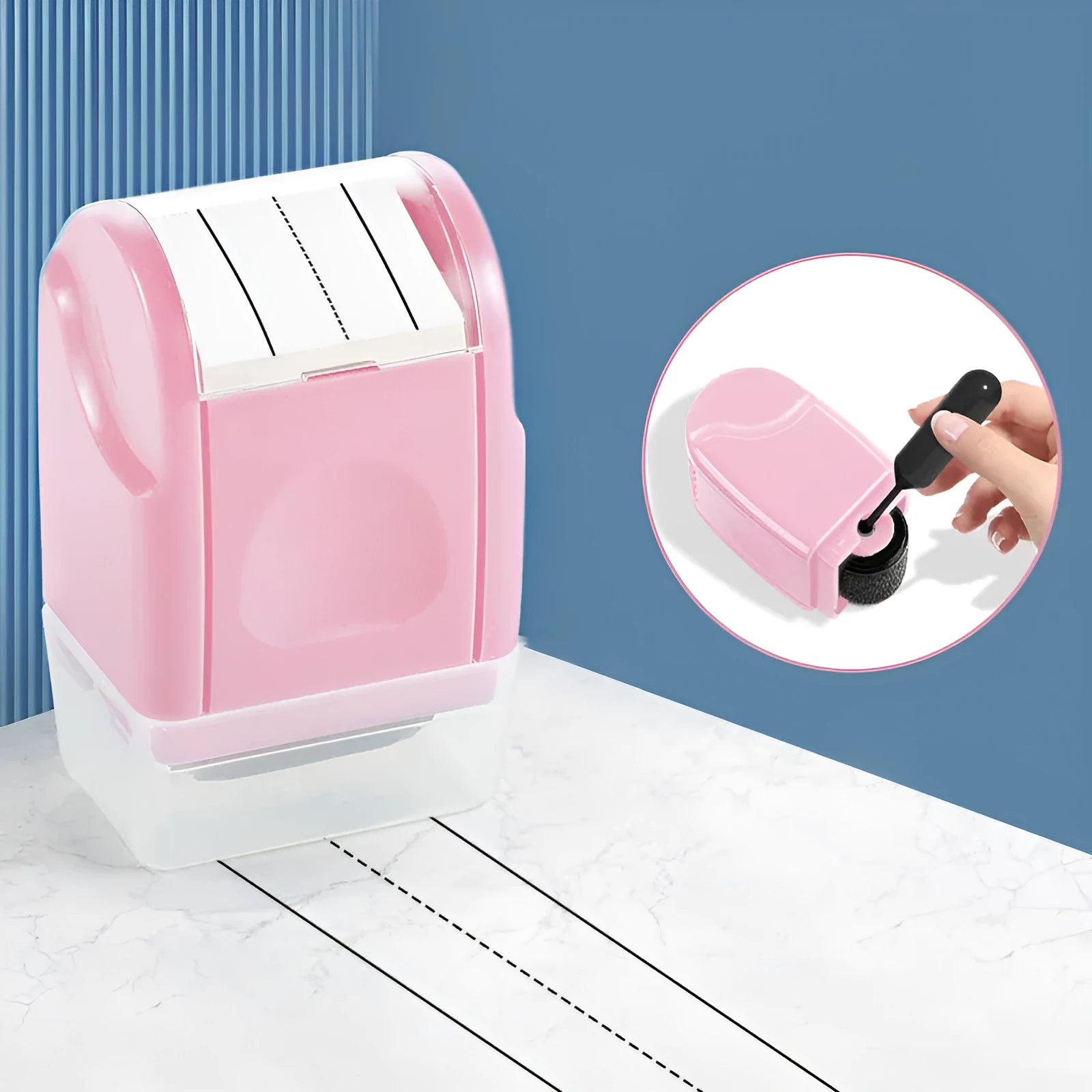 Rectangular plastic roller stamp for English line patterns in seven colours for teaching