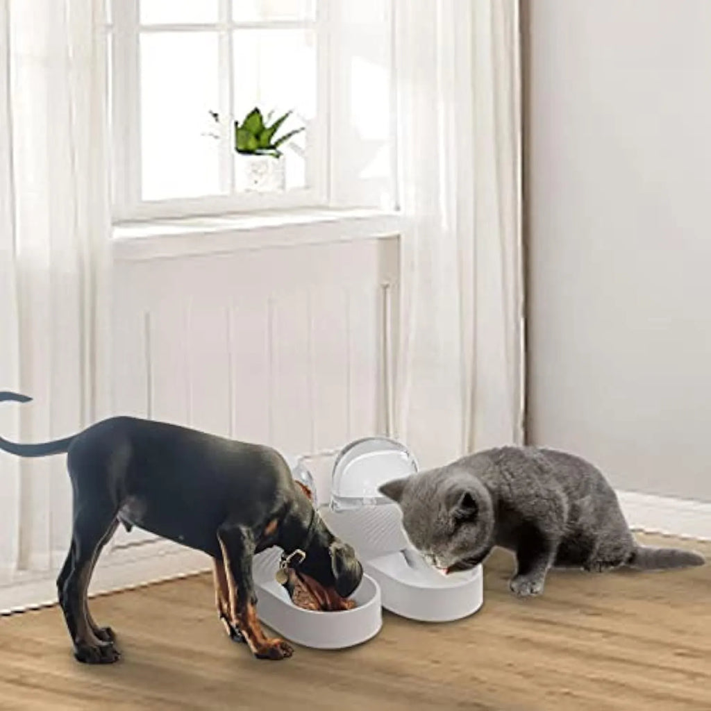 White automatic cat feeder and water dispenser set with wave design