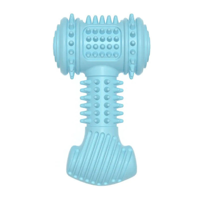 Blue TPR big bone shaped dog chew toy with raised dots on the surface.