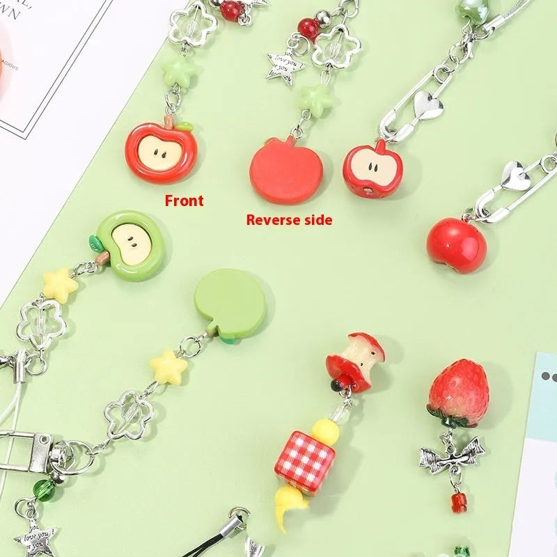 Fruit pattern mobile phone earphone bag pendant keychain with apple and strawberry designs