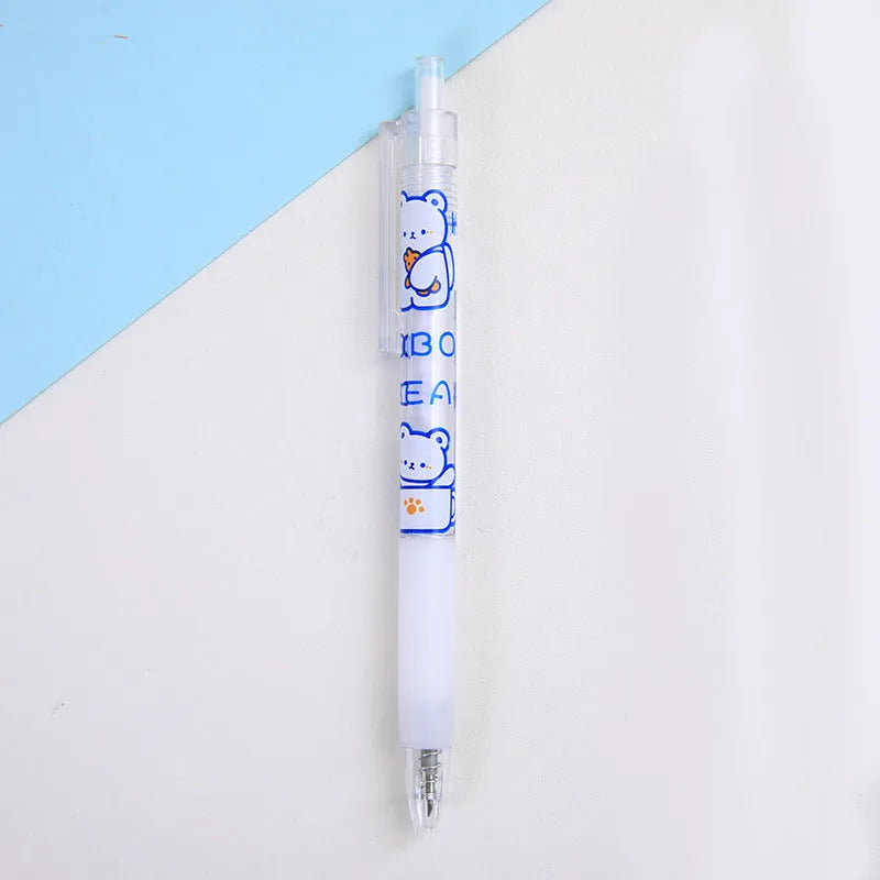 Set of six cute bear and rabbit character design retractable pen knives with ballpoint pens.