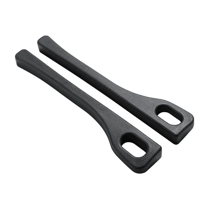 A pair of flexible polyurethane car seat gap filler rods shown in available colours: black, brown, red, beige, and green.