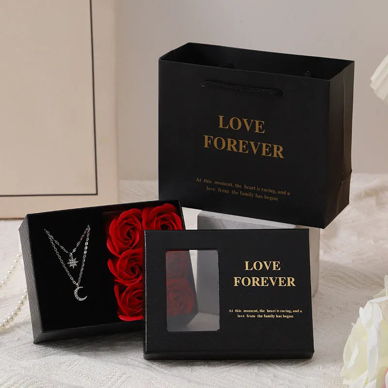 Six soap rose bouquet in gift box with handbag, Korean style decorative gift set