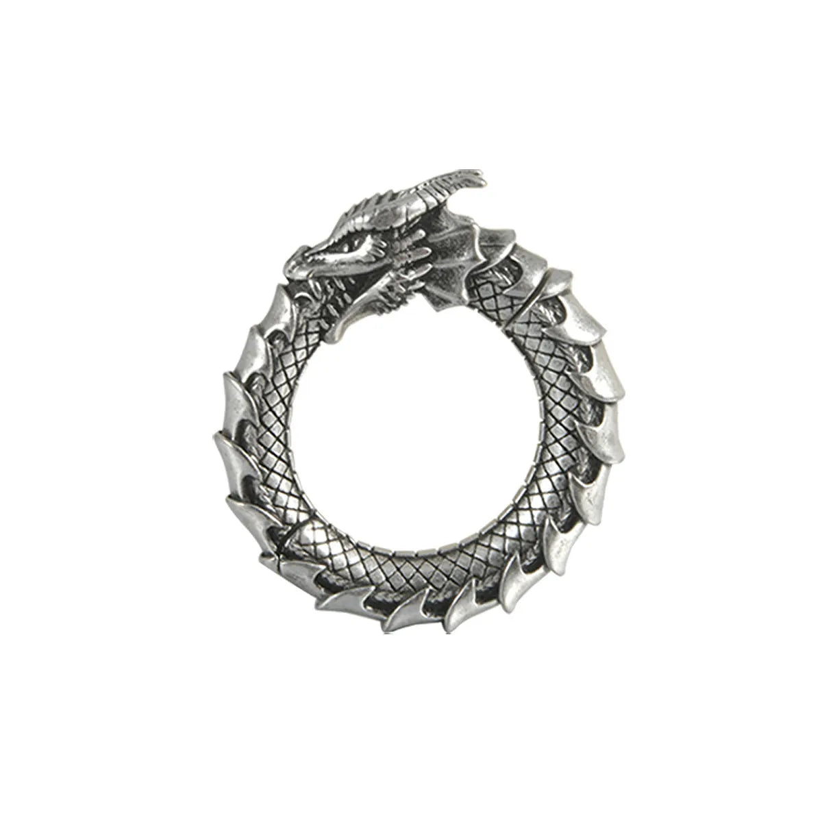 Stainless steel alloy earrings with antique silver dragon hollow-out geometry design