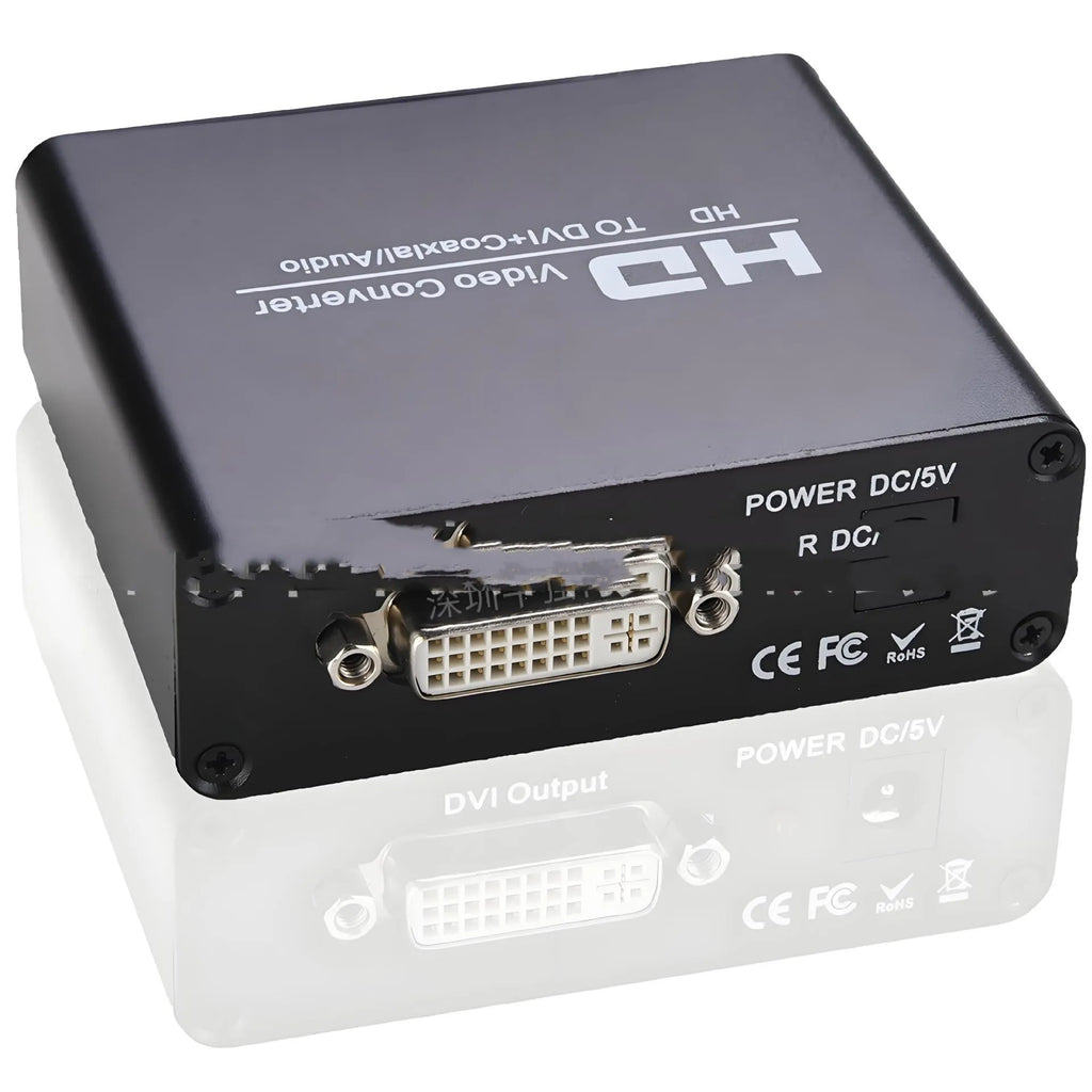 Black HDMI to DVI converter with 3.5mm audio port and 1.5 metre cable for 1080p video conversion