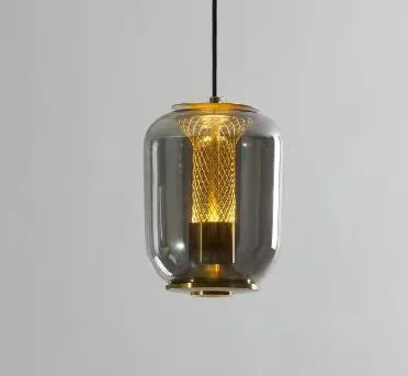 Minimalist geometric Nordic style chandelier ceiling light in clear, cognac and smoky grey colour options.