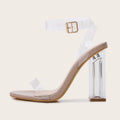 Apricot women's high heel sandals with glass heels and round toe