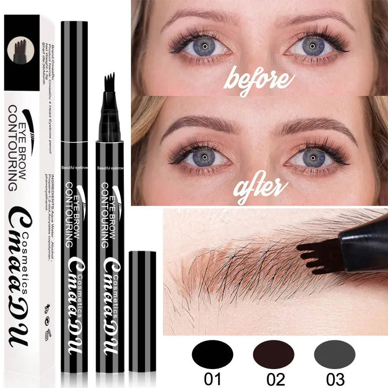CmaaDu 4-head eyebrow pencil with four-point tip in black brown and grey colour options