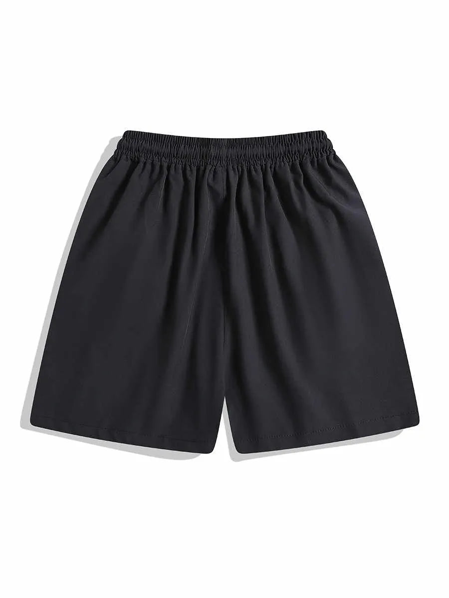 Men's black quick-drying sports shorts with elastic waistband and straight-leg cut for training