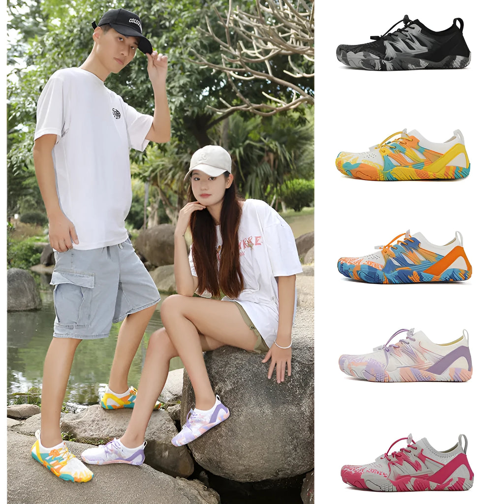 Quick-drying lace-up beach shoes with mesh upper and non-slip rubber sole in multiple colours