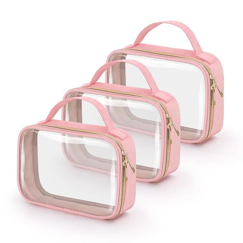 Transparent PVC wash bag for lipstick storage with chain handle in multiple colour options