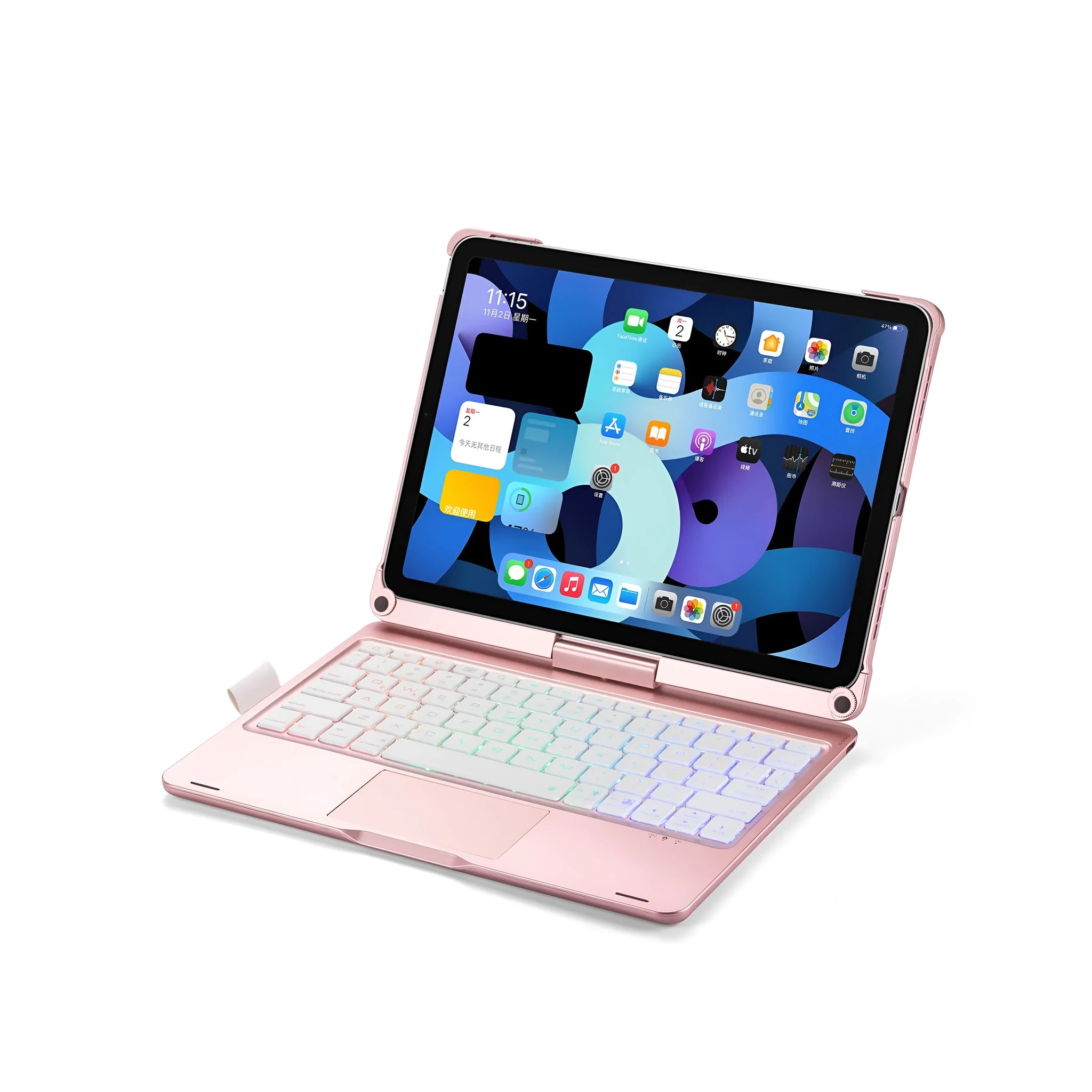 360-degree rotating Bluetooth keyboard with touch backlight for iPad Air 4 and Pro 11 models