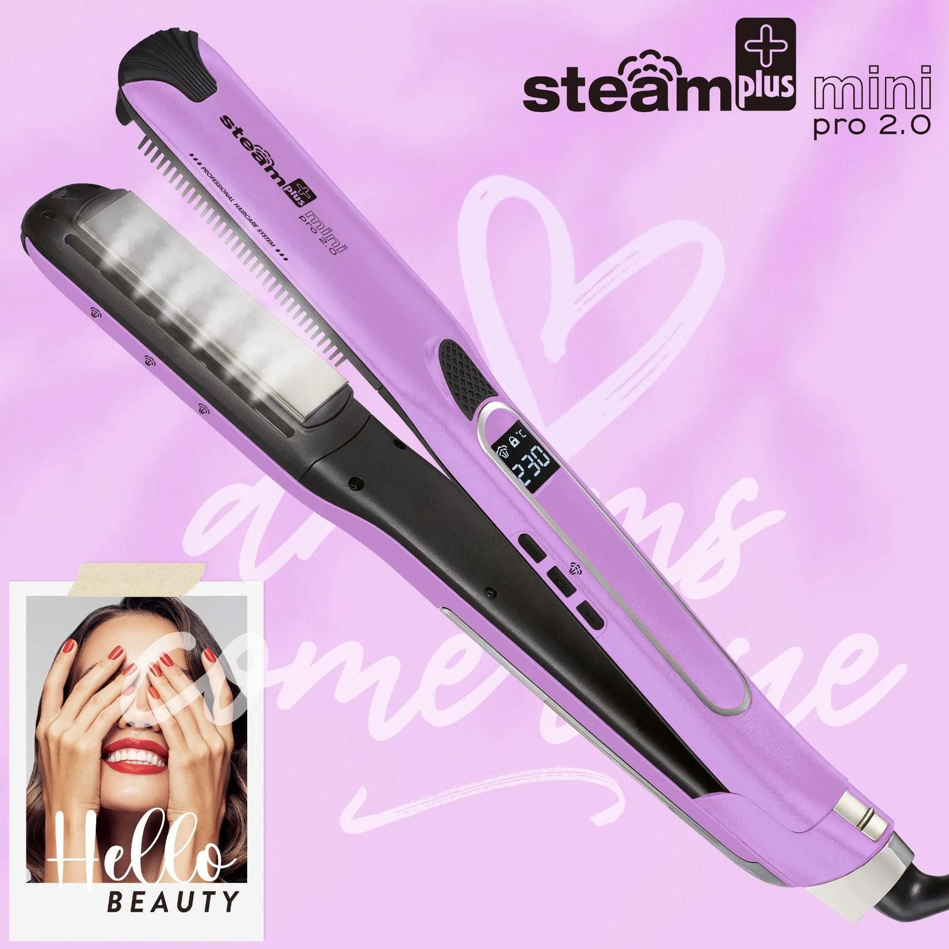 Mini steam spray hair straightener and curler in champagne gold colour for European 220V