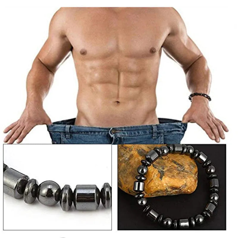 Black pentagram stone magnetic bracelet with stretch band