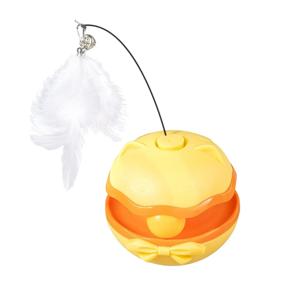 Electric cat toy tumbler with self-moving teaser mechanism in lemon yellow, sky blue or soft fog grey plastic