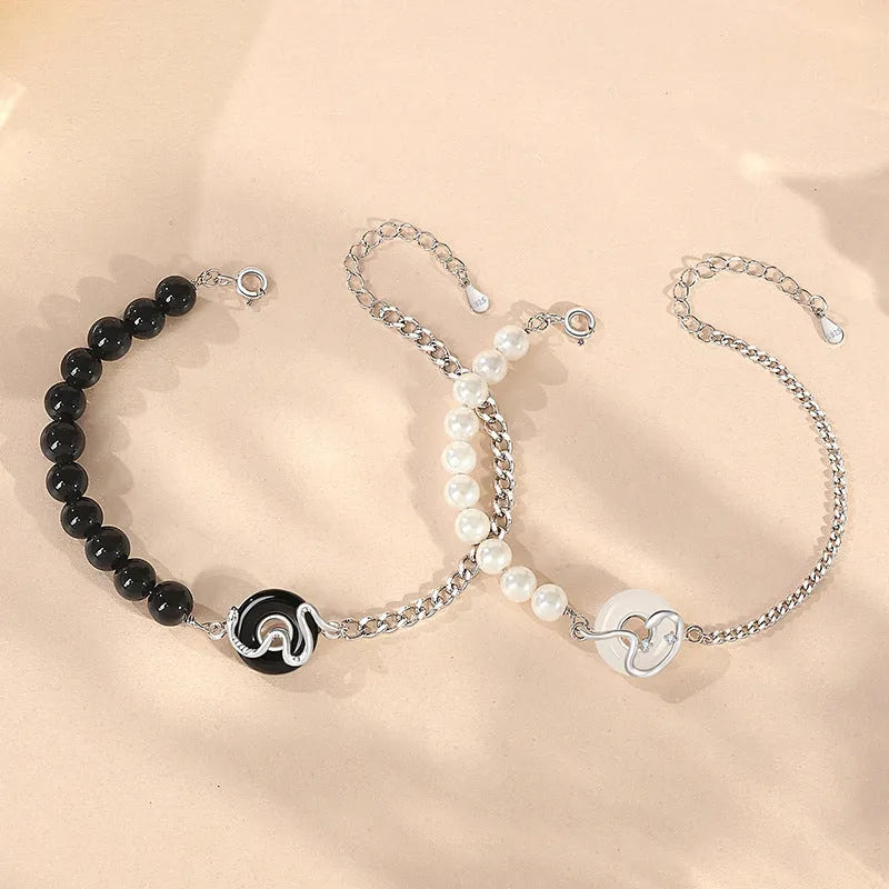925 sterling silver New Chinese style couple bracelet with zodiac snake design and safe buckle closure