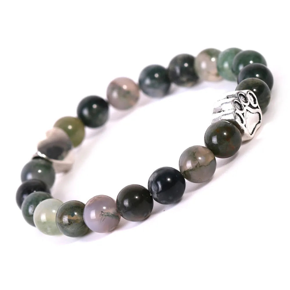 Stone beaded dog's paw bracelet geometric shape with round beads tiger eye Indian agate options