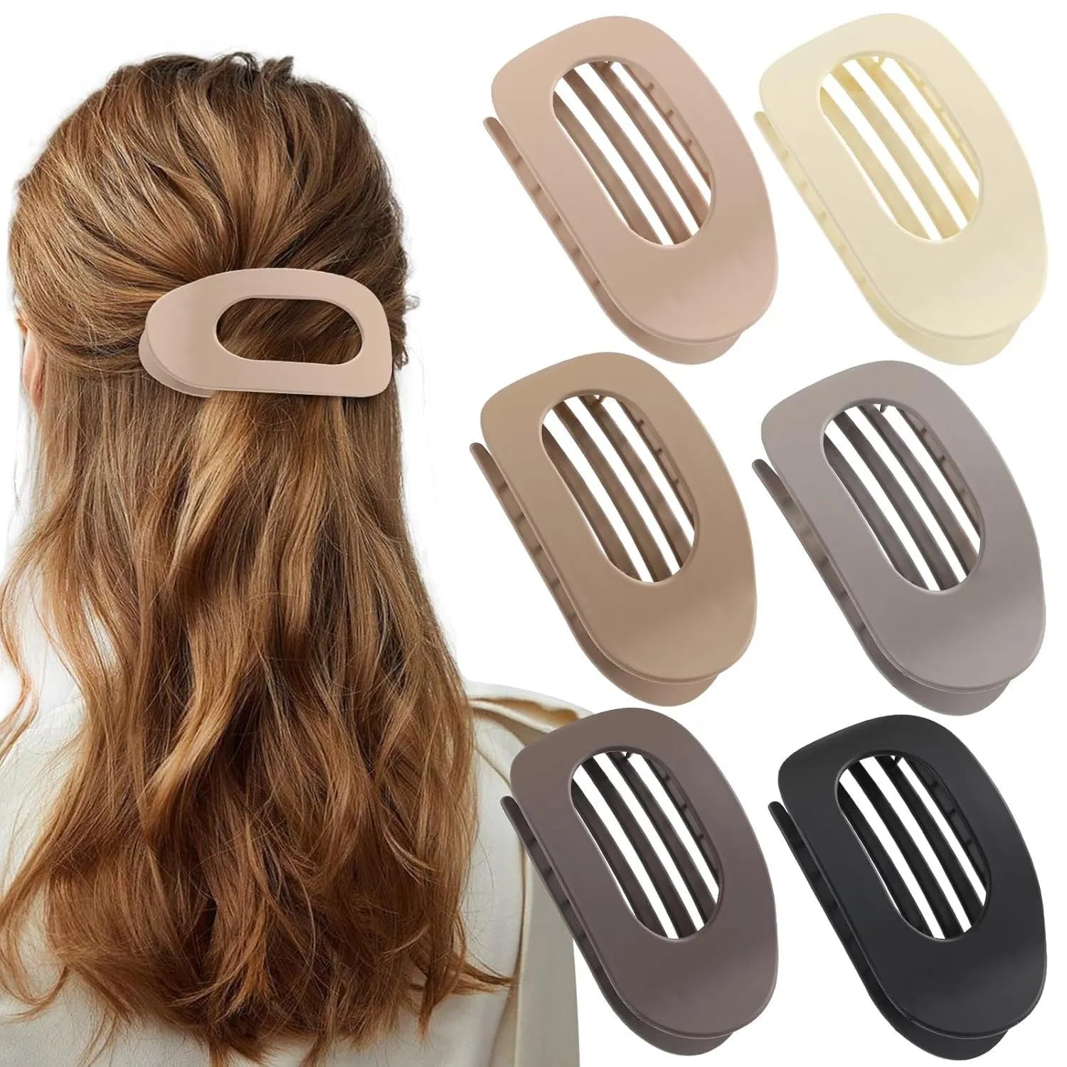 Six rose red plastic hair clips with frosted grip surface and quadrilateral pointed toe design