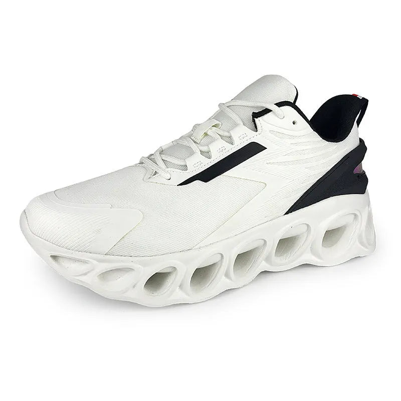 Men's casual sports shoes with mesh upper in black colour showing lace-up front and EVA sole