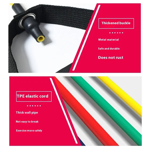 Adjustable chest expander with TPE tension rope in five colour options representing different resistance levels