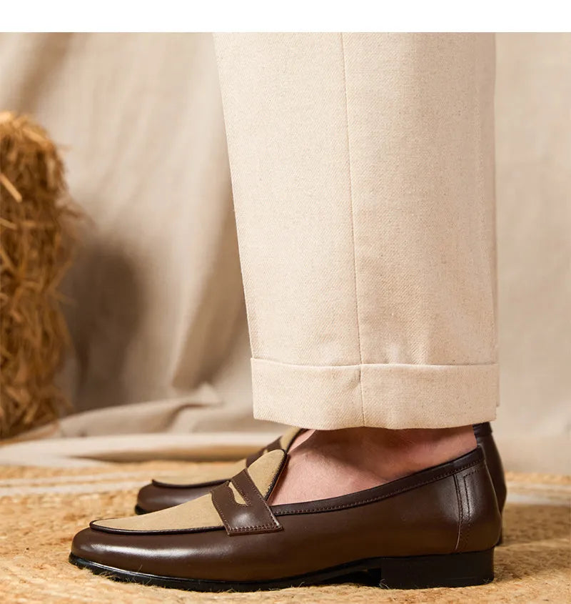 Coffee grey high-gloss suede slip-on loafers with a rubber sole, shown on a neutral background.