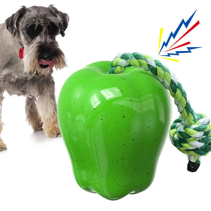 Plastic food dropping ball dog molar toy in green and red apple designs