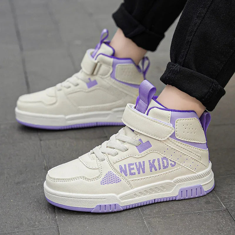 Children's beige green street sneakers with a buckle closure, shown on a white background.