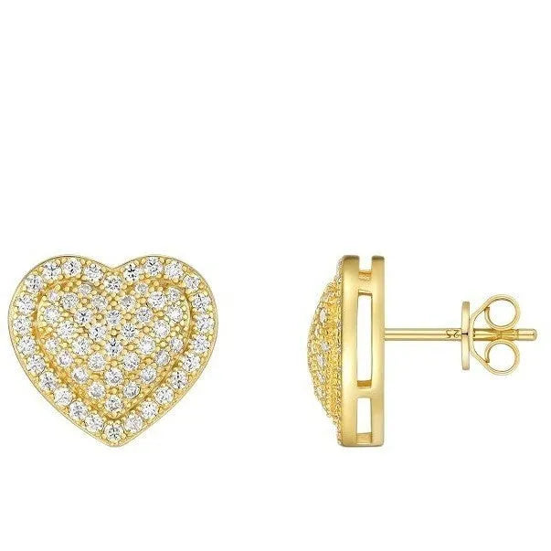 Gold-coloured heart-shaped moissanite stud earrings on S925 silver with secure fastening back