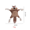 Brown fox-shaped dog toy with squeaker in head, crinkle paper body, and rope arms and legs
