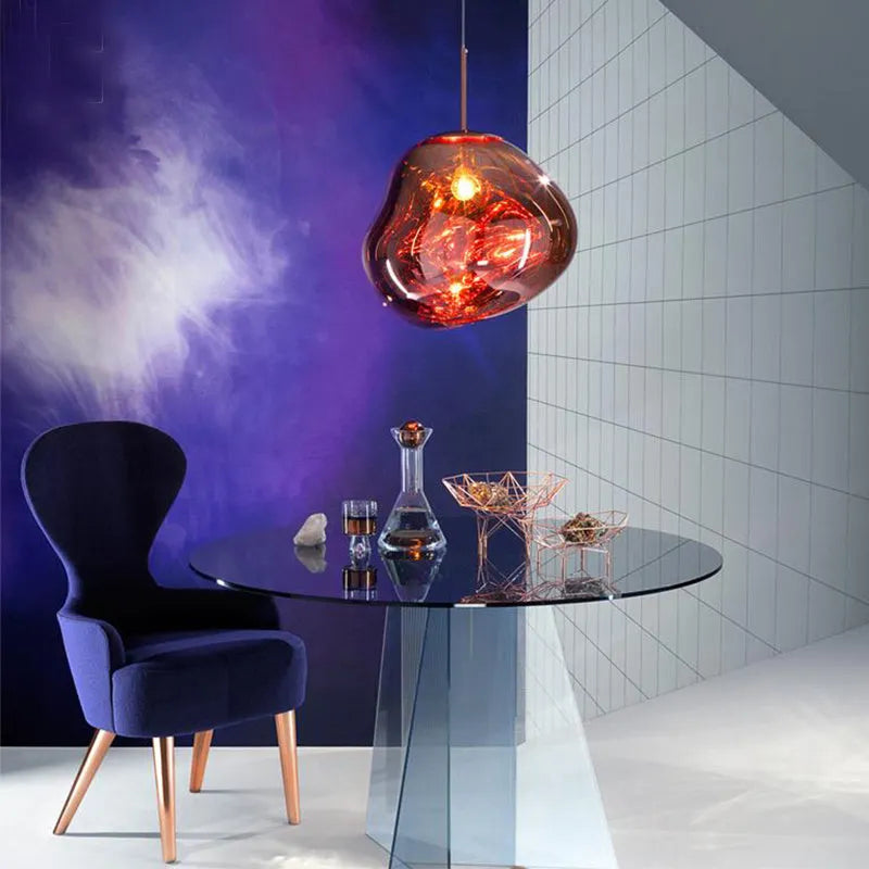 Nordic postmodern lava lamp bedside chandelier with irregular glass shade in gold silver or wine red